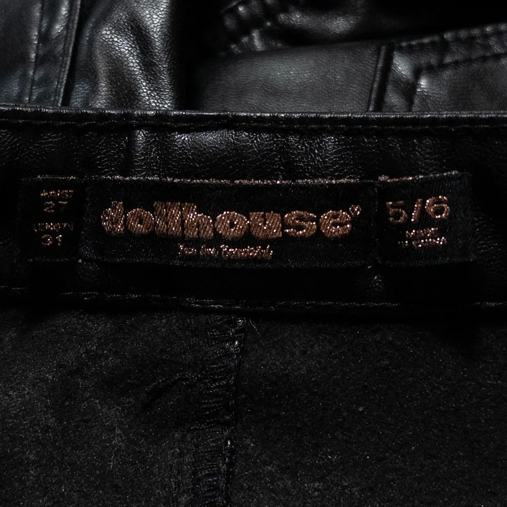 Dollhouse Pants 5/6 Black Faux Leather Straight Leg Y2K Grunge Streetwear Club